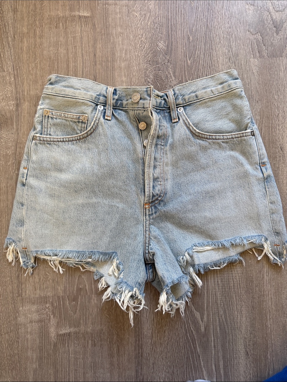 Agolde Light Blue High-Rise Distressed Cutoff Jean Shorts